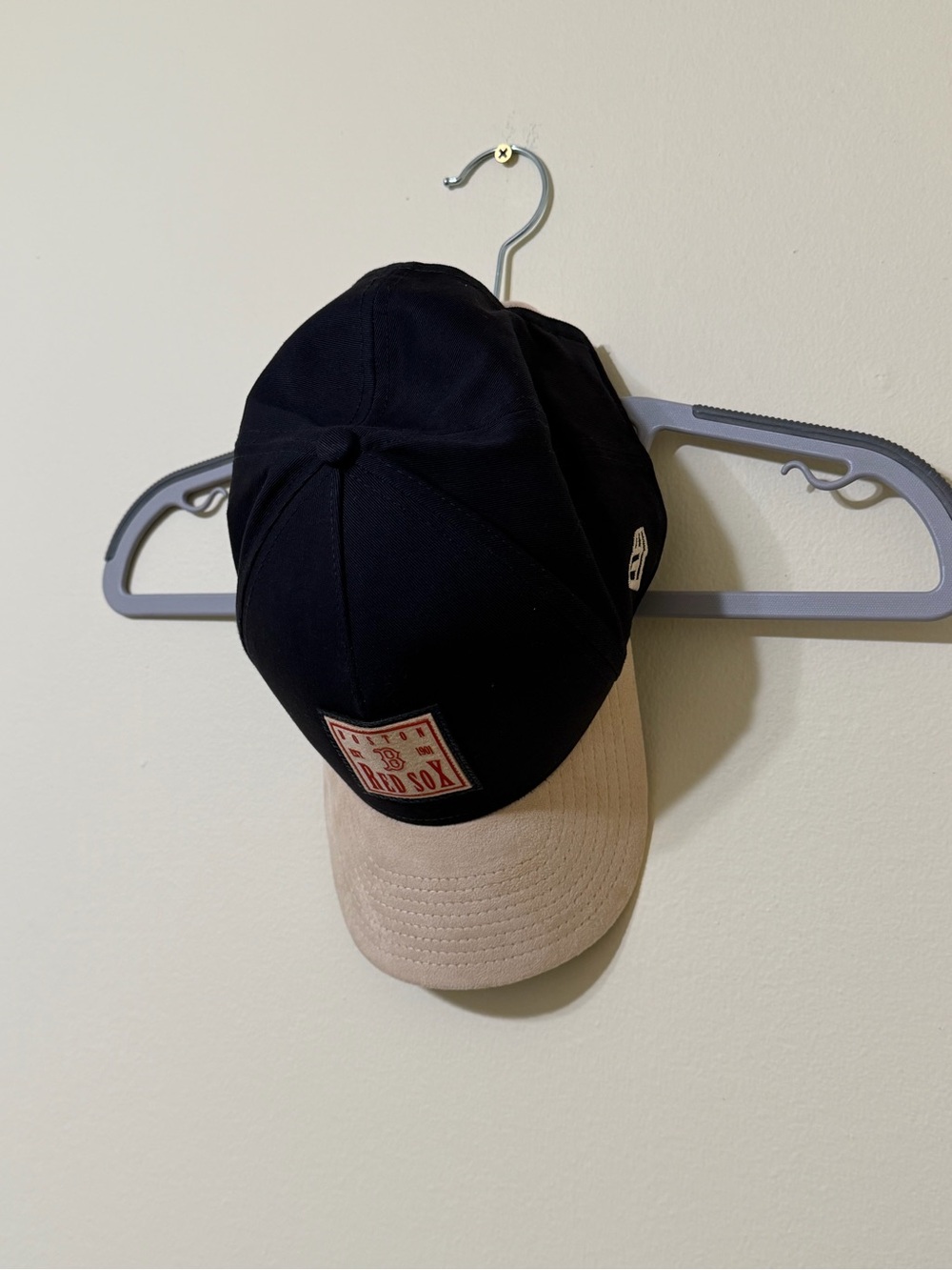 New Era Black Cap with Beige Visor · Red Sox Patch